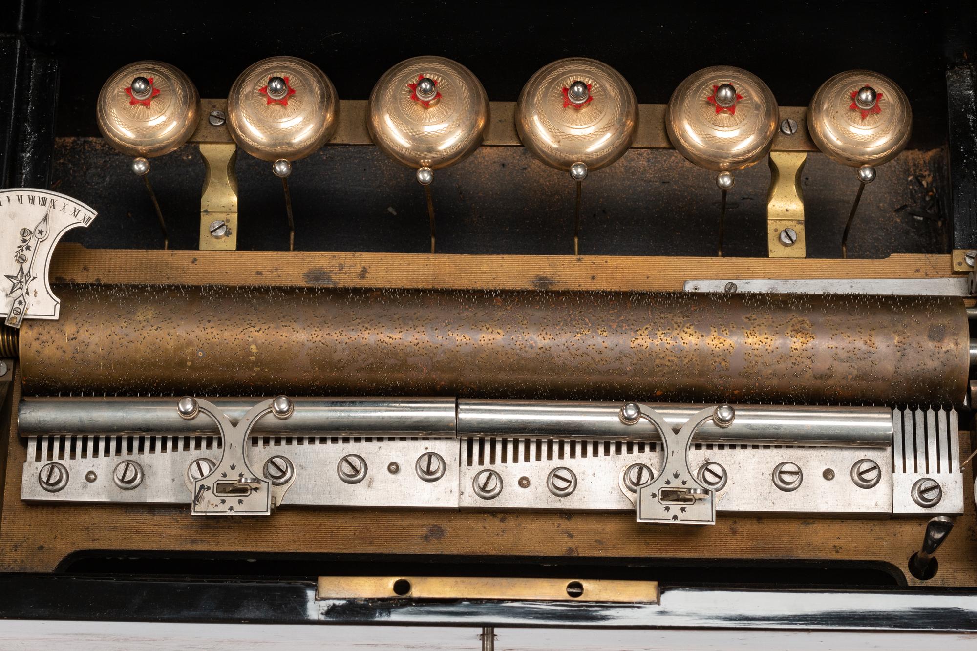 A Swiss Burlwood "Bells-in-Sight" Cylinder Music Box