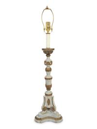 An Italian Painted and Parcel Gilt Pricket Mounted as a Lamp — 19TH/20TH CENTURY