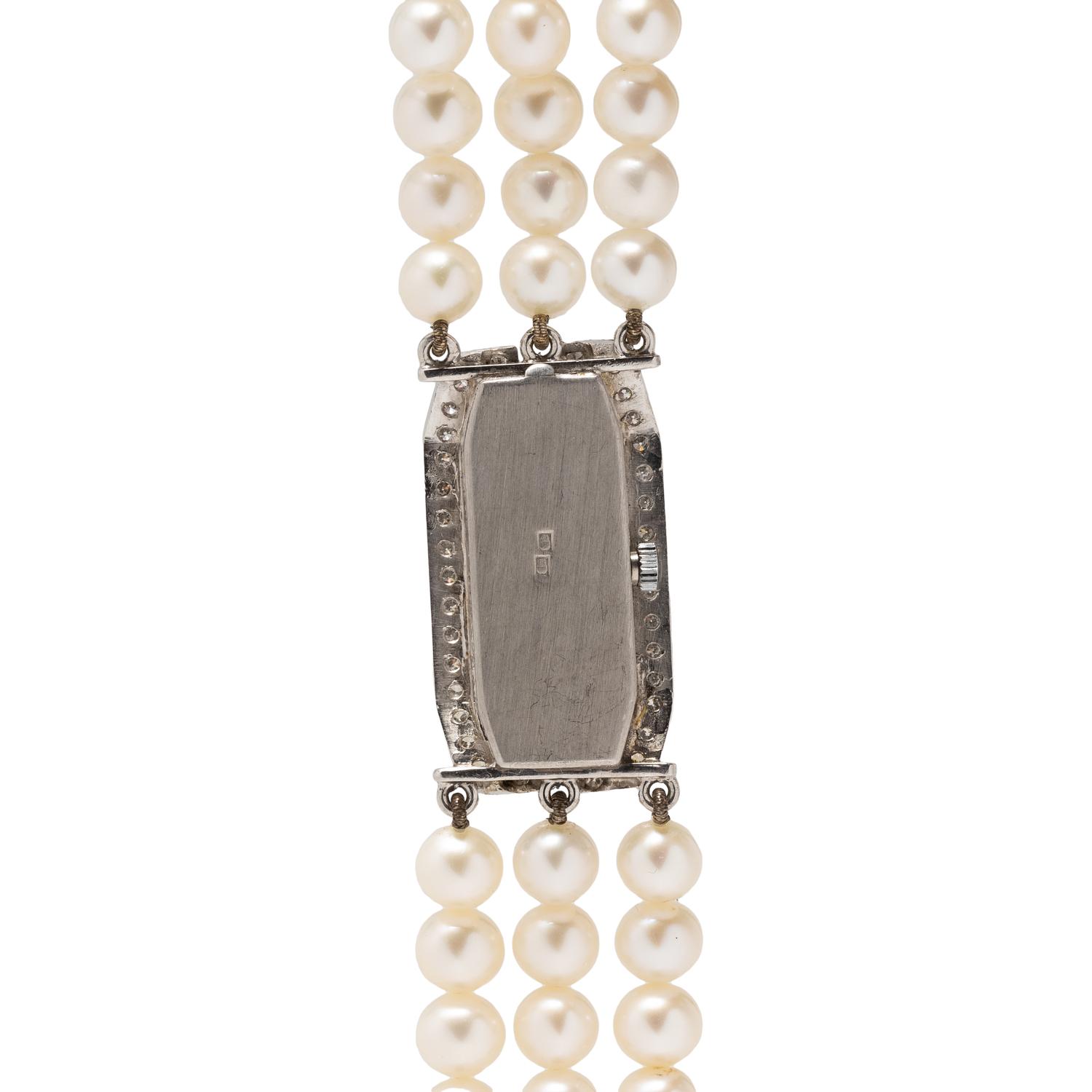 LIBELA WATCH CO., CULTURED PEARL AND DIAMOND WATCH