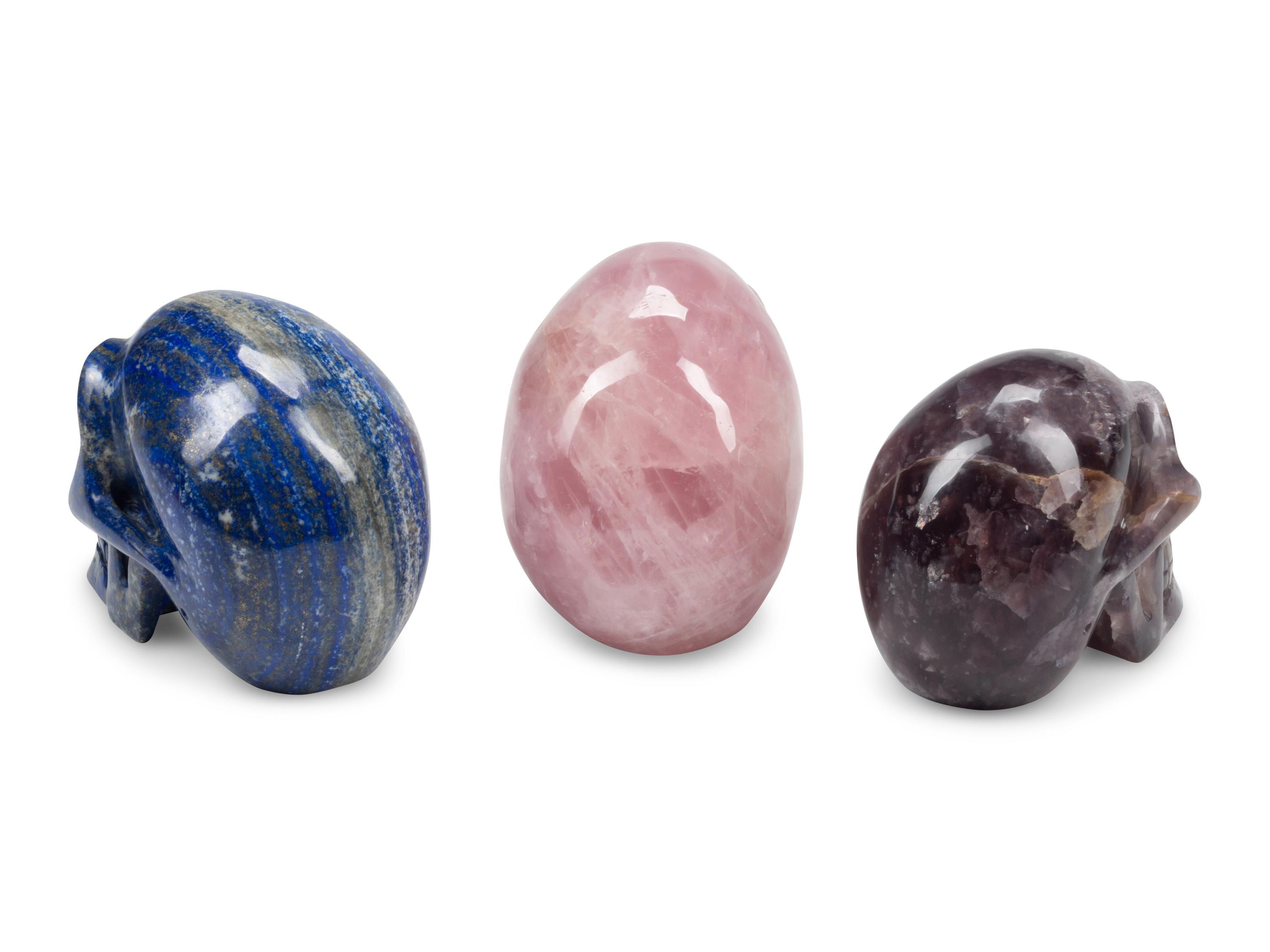 Three Carved Semiprecious Stone Skulls