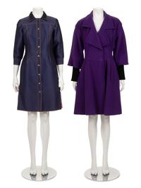Two Designer Pieces: One Christian Lacroix Coat and One Versace Denim Shirt Dress, 1990-2000s