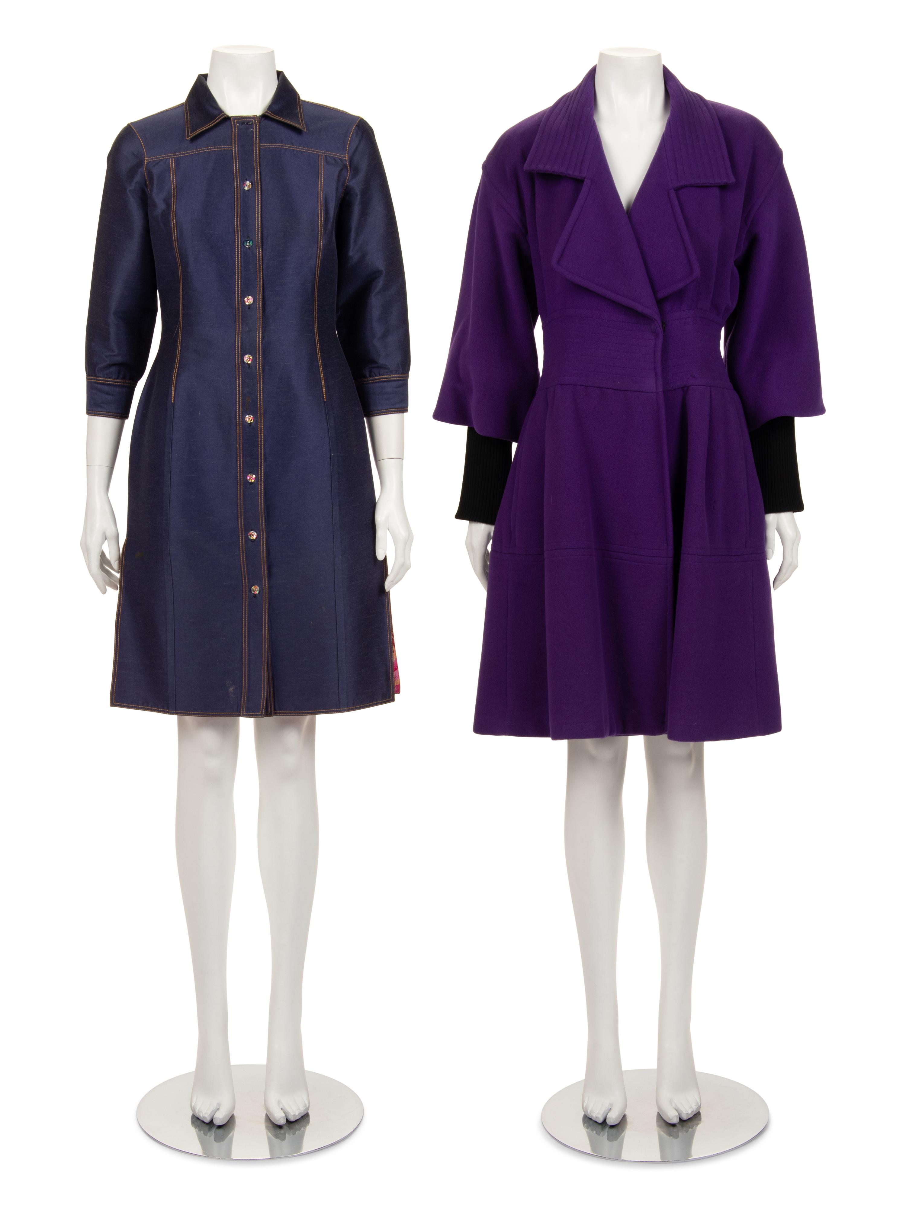 Two Designer Pieces: One Christian Lacroix Coat and One Versace Denim Shirt Dress, 1990-2000s