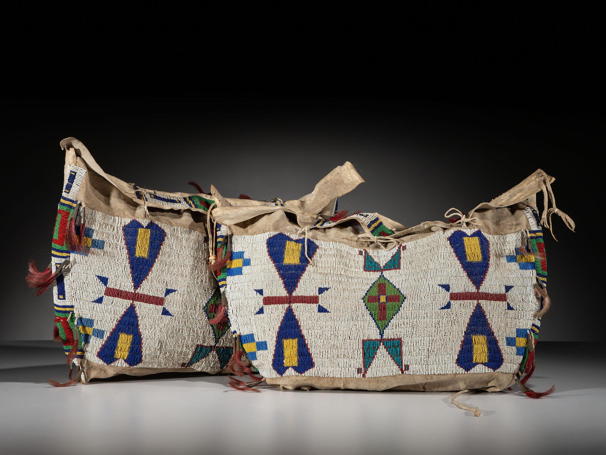 Sioux Beaded Hide Possible Bags, Matched Pair