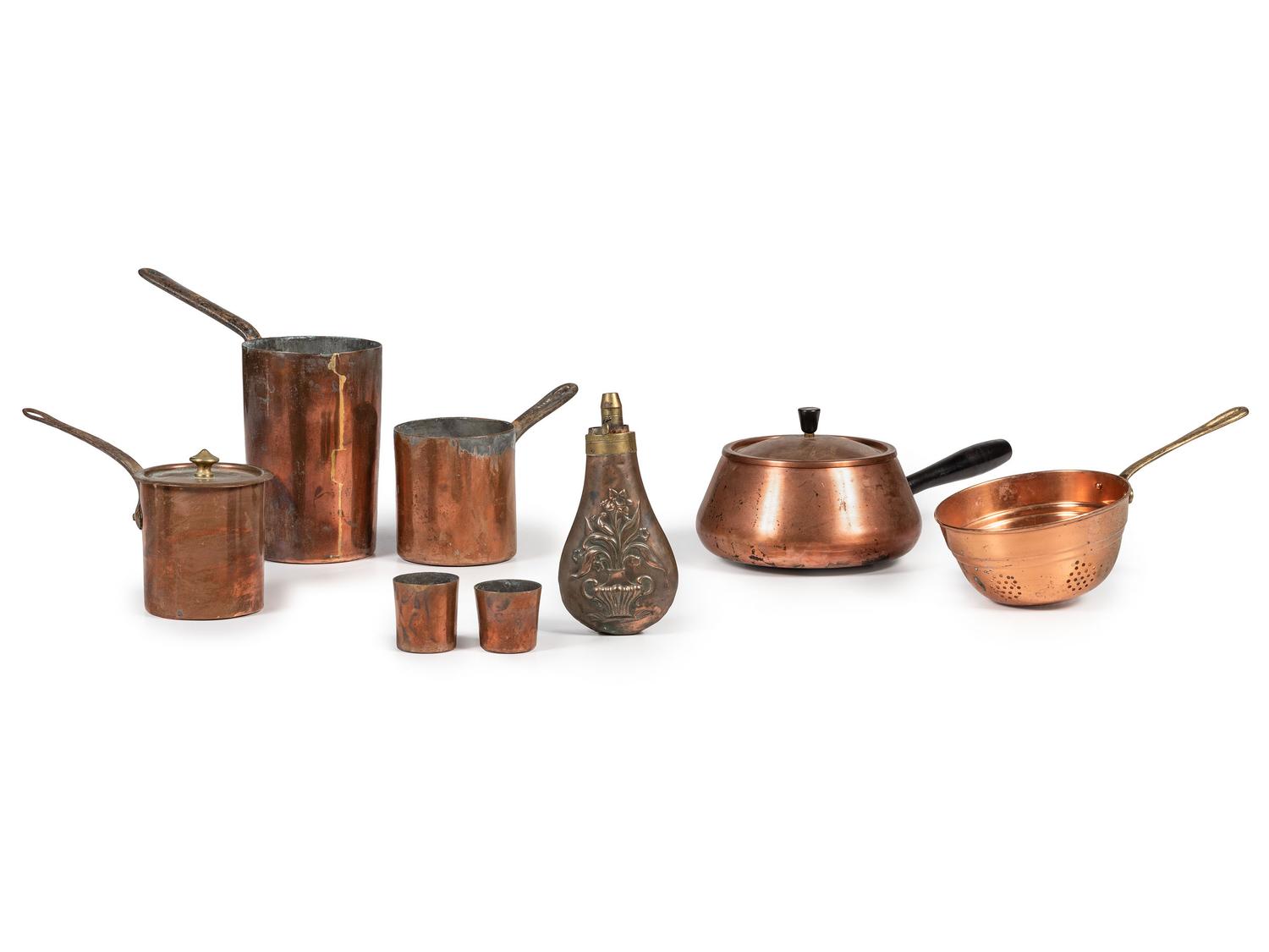 Eight Copper Cookware and Table Articles