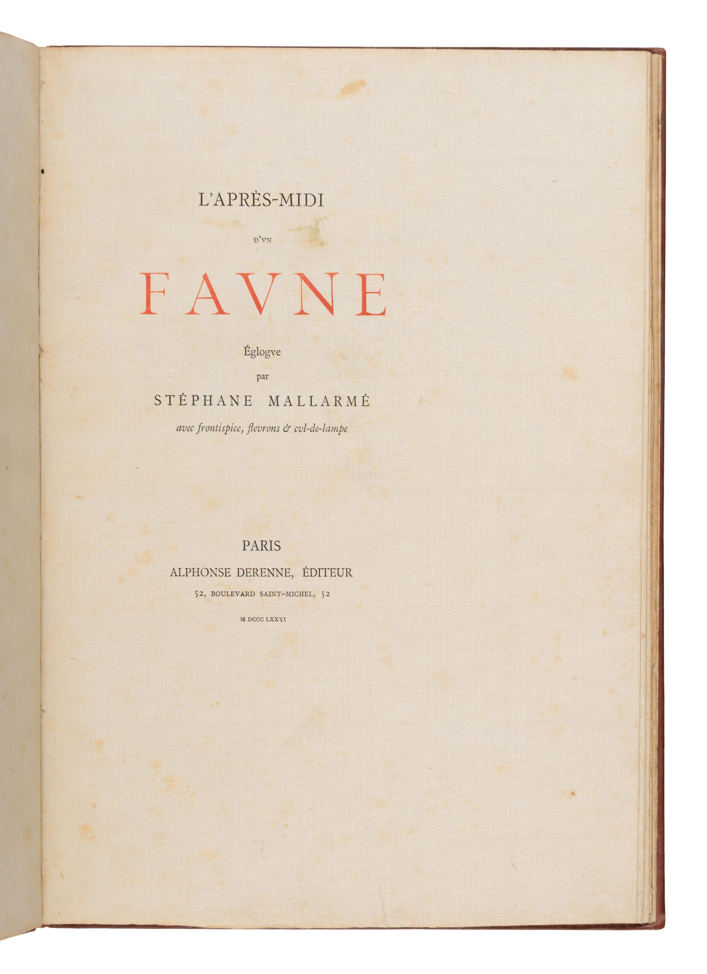 [Artist Book]. Manet, Édouard (1832-1883), artist. -- Mallarmé, Stephane (1842-1898). L'Après-Midi d'un Faune . Paris: Alphonse Derenne, 1876.