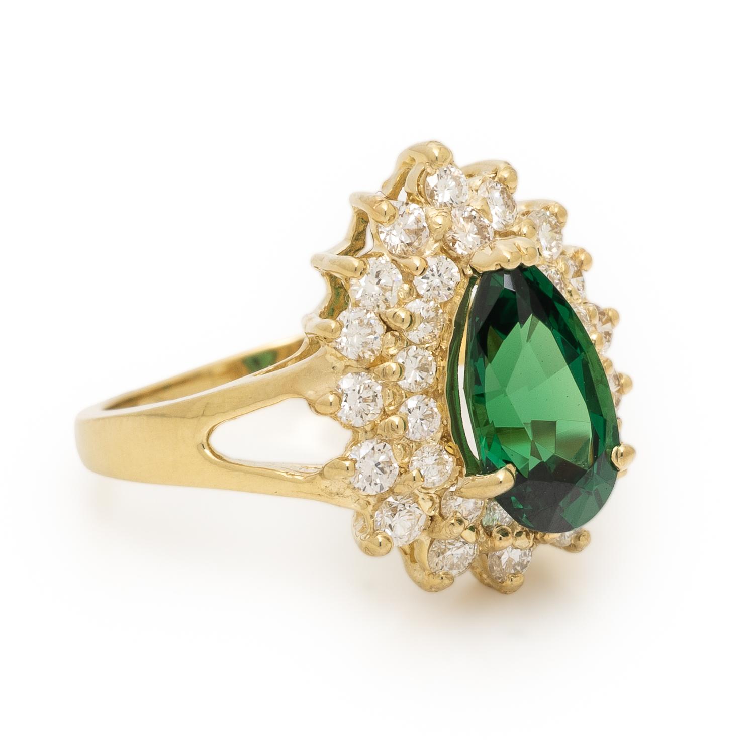 Tsavorite Garnet, Diamond, and Yellow Gold Ring