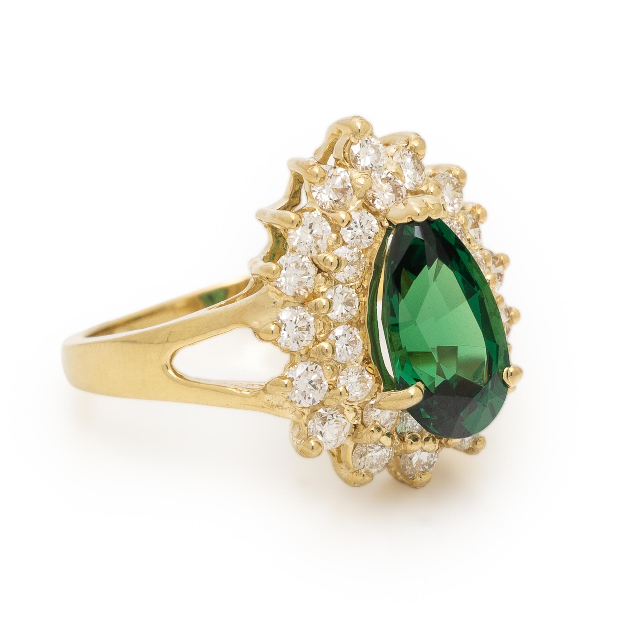 Tsavorite Garnet, Diamond, and Yellow Gold Ring
