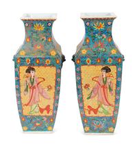 A Pair of Chinese Export Cloisonne-Over-Porcelain Vases