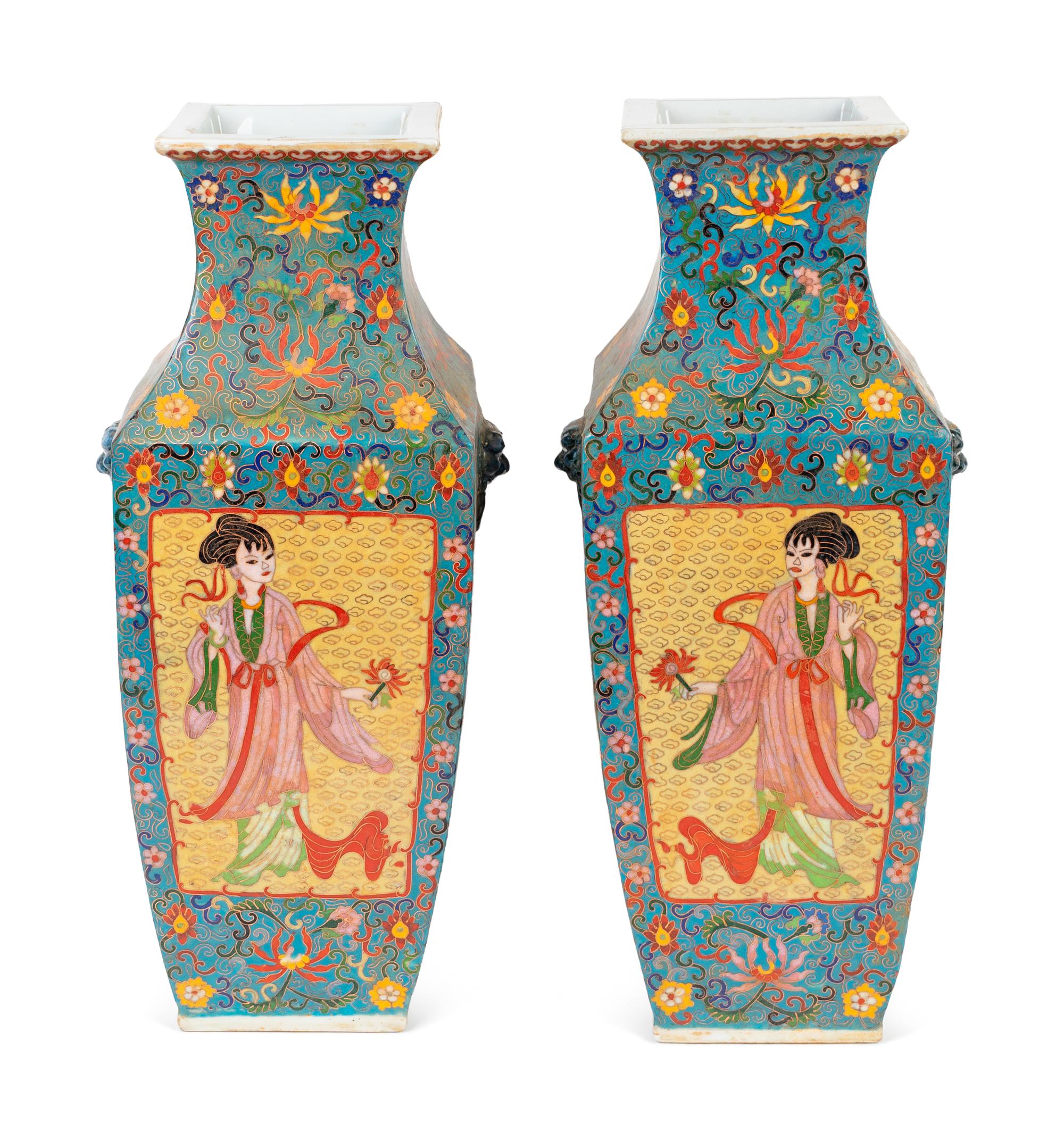 A Pair of Chinese Export Cloisonne-Over-Porcelain Vases