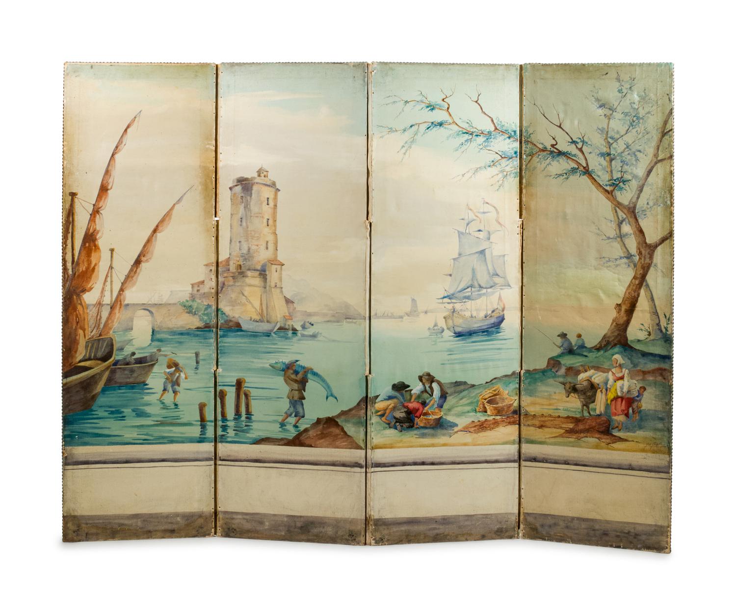 An Italian Painted Four-Fold Screen — 19TH CENTURY