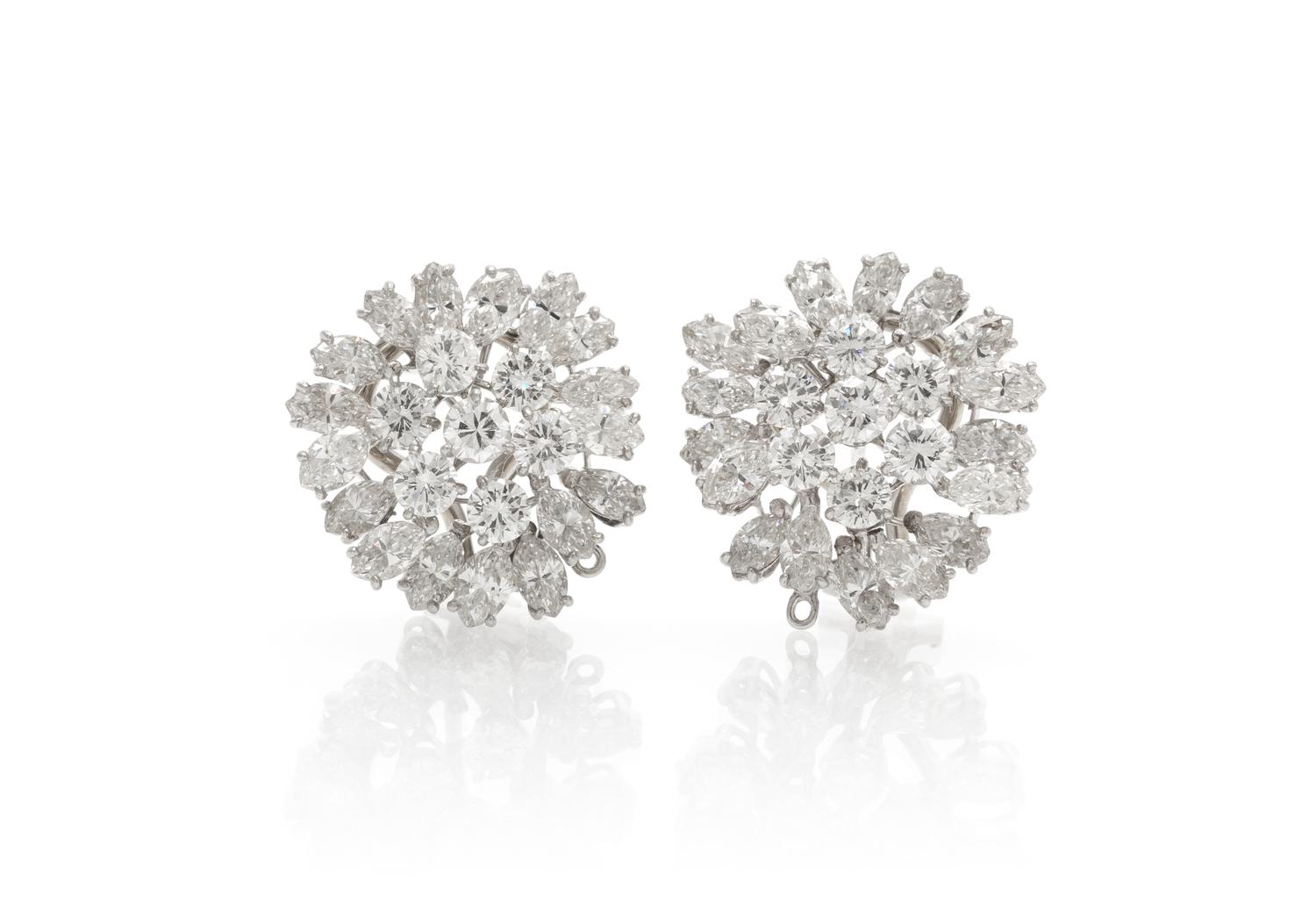 A Pair of Platinum and Diamond Earclips, 11.40 dwts.