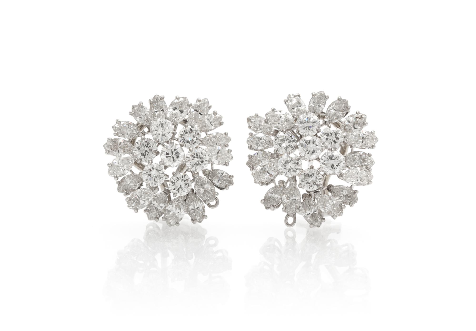A Pair of Platinum and Diamond Earclips, 11.40 dwts.