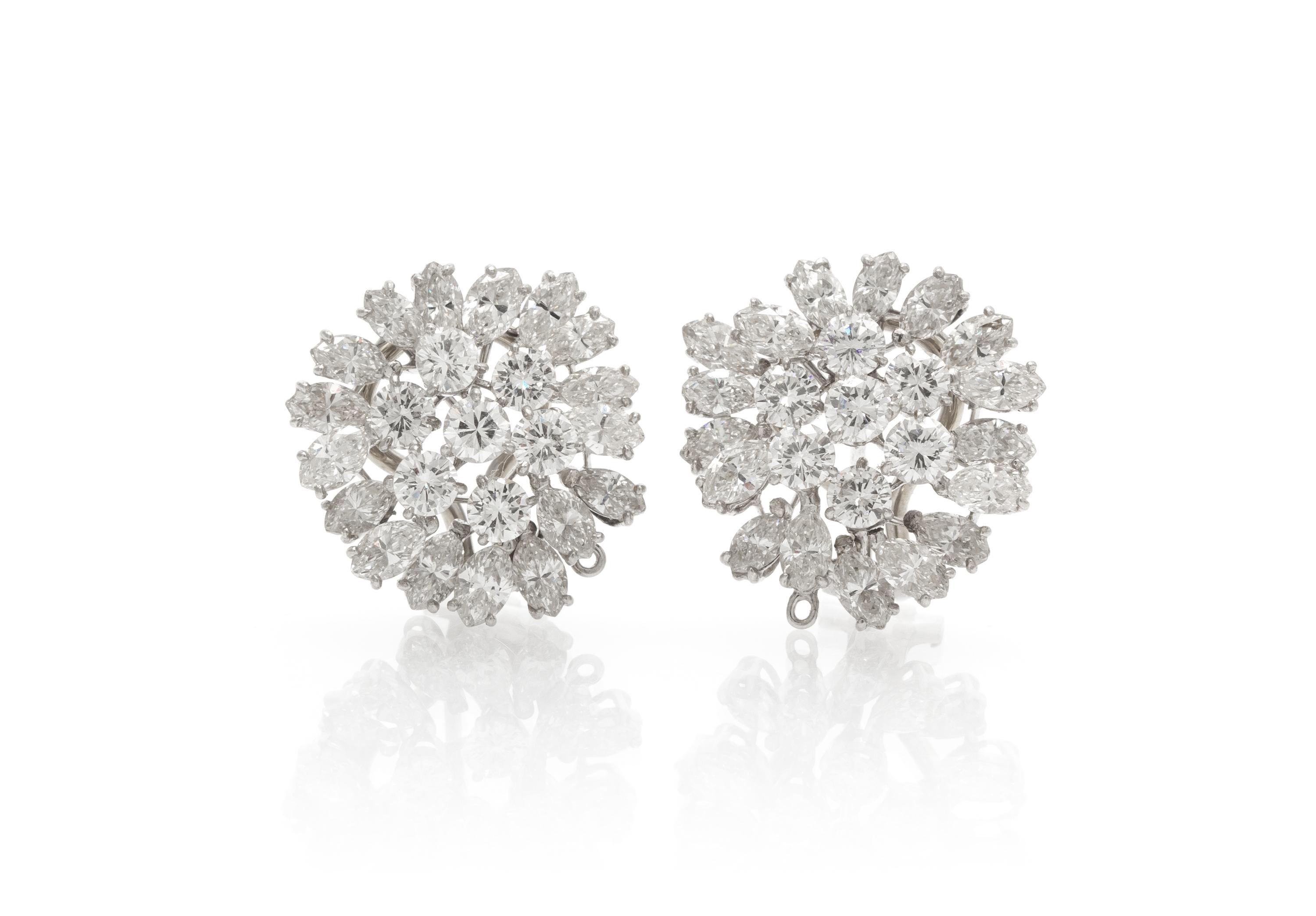 A Pair of Platinum and Diamond Earclips, 11.40 dwts.