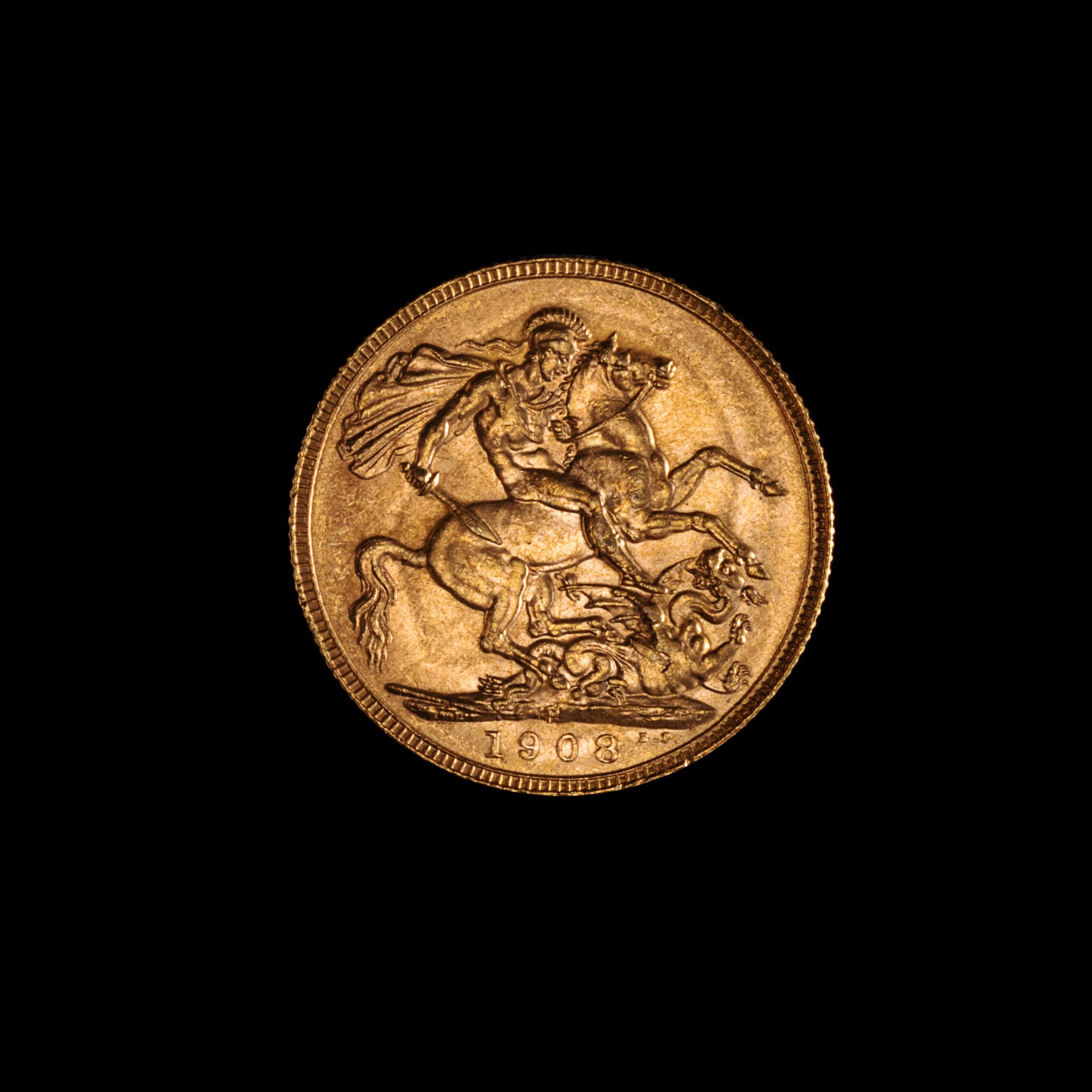 A United Kingdom 1908-P Sovereign: Edward VII-Perth Mint Gold Coin