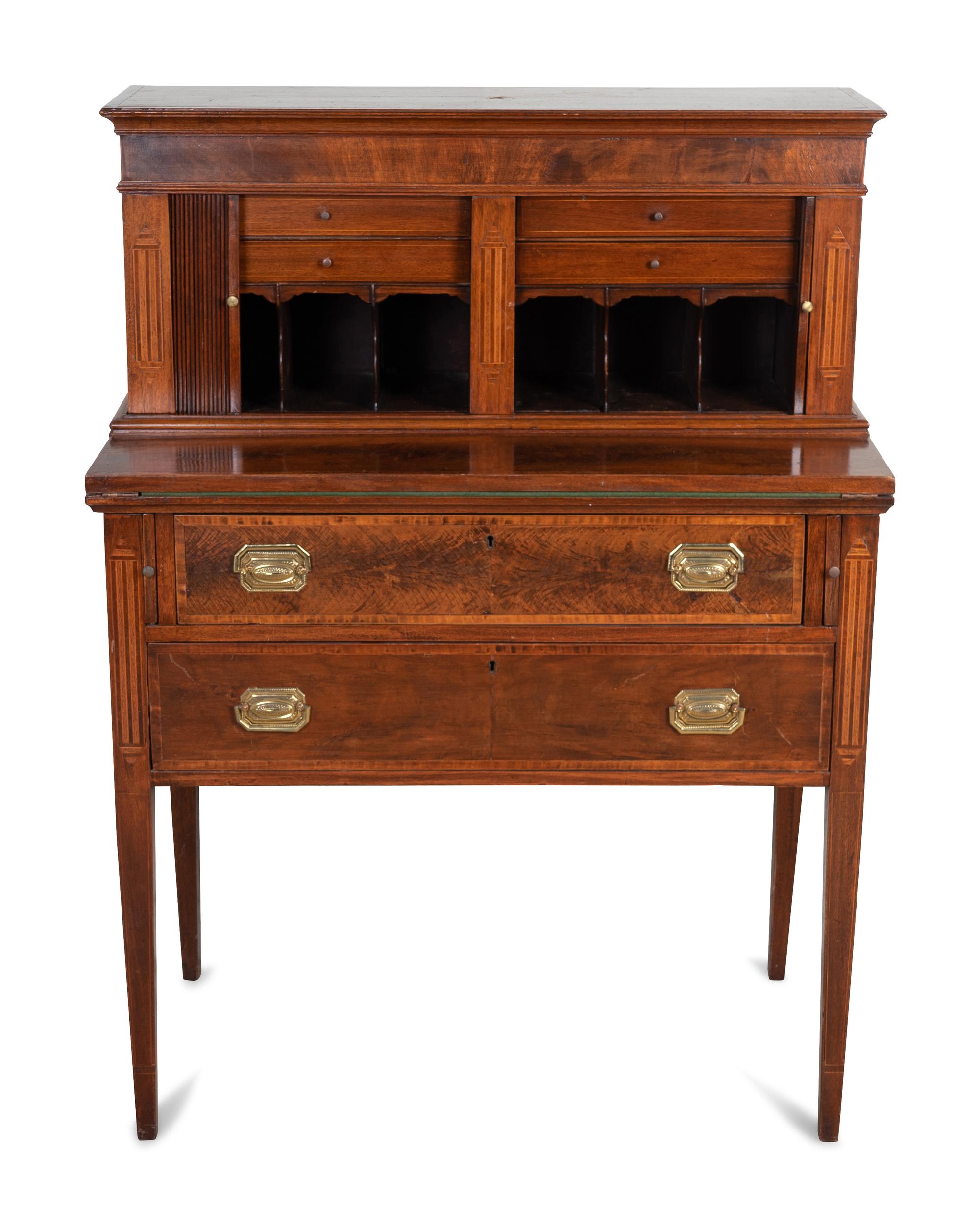 A Federal Inlaid Figured Mahogany Tabour Desk — 19TH CENTURY