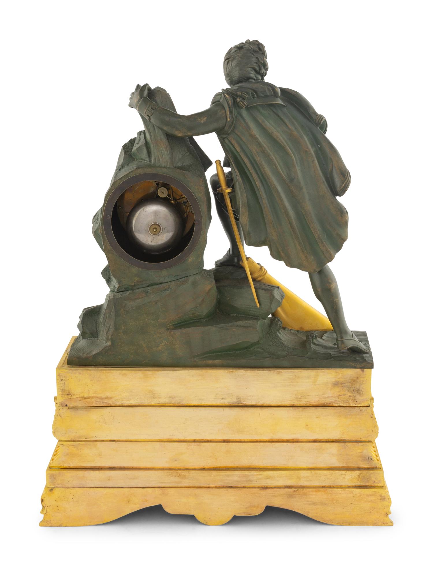 A Louis Phillippe Gilt and Patinated Bronze Mantel Clock