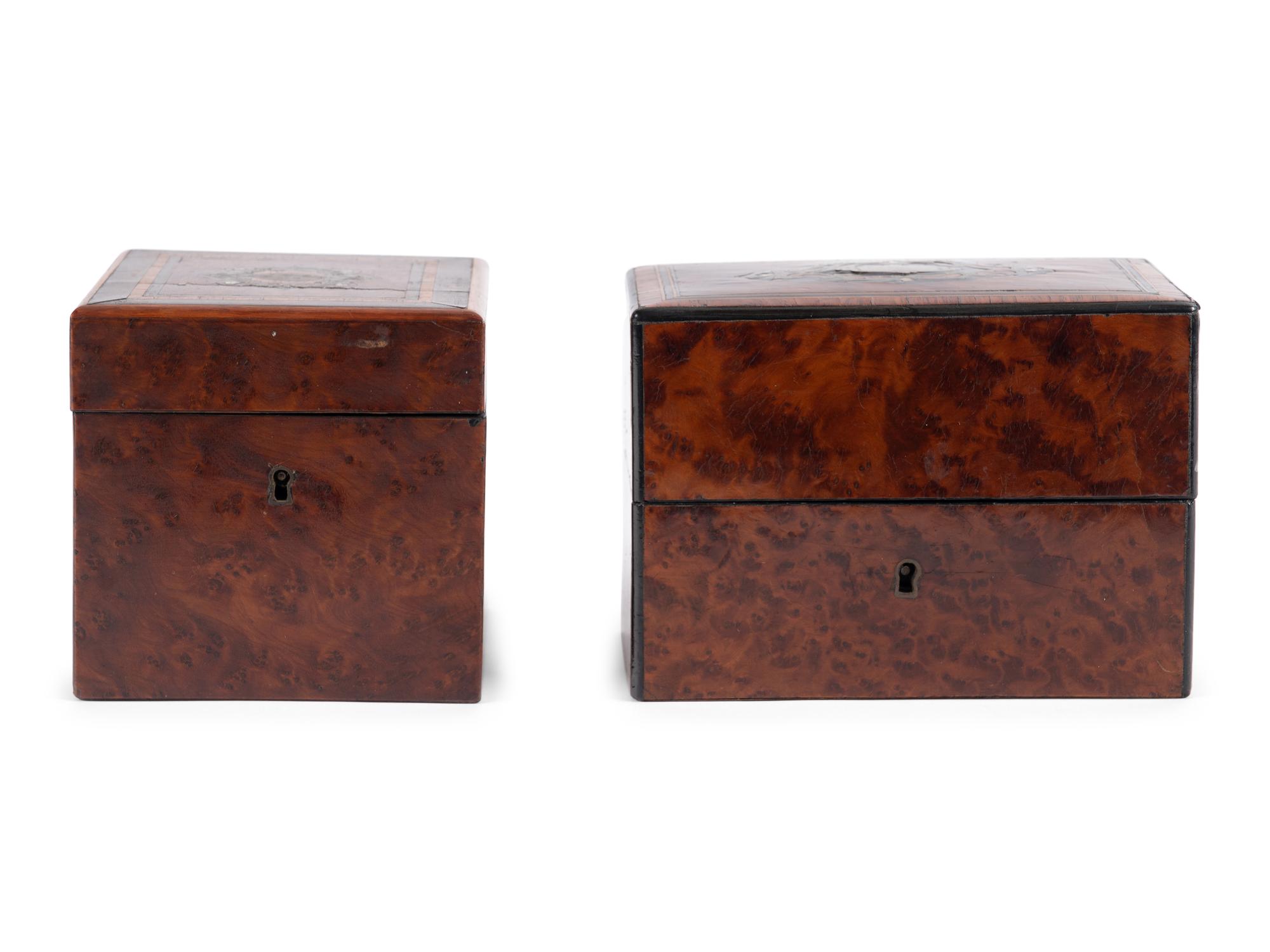 Two French Brass Inlaid Burlwood Boxes