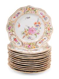A Set of Twelve Dresden Hand-Painted Porcelain Plates