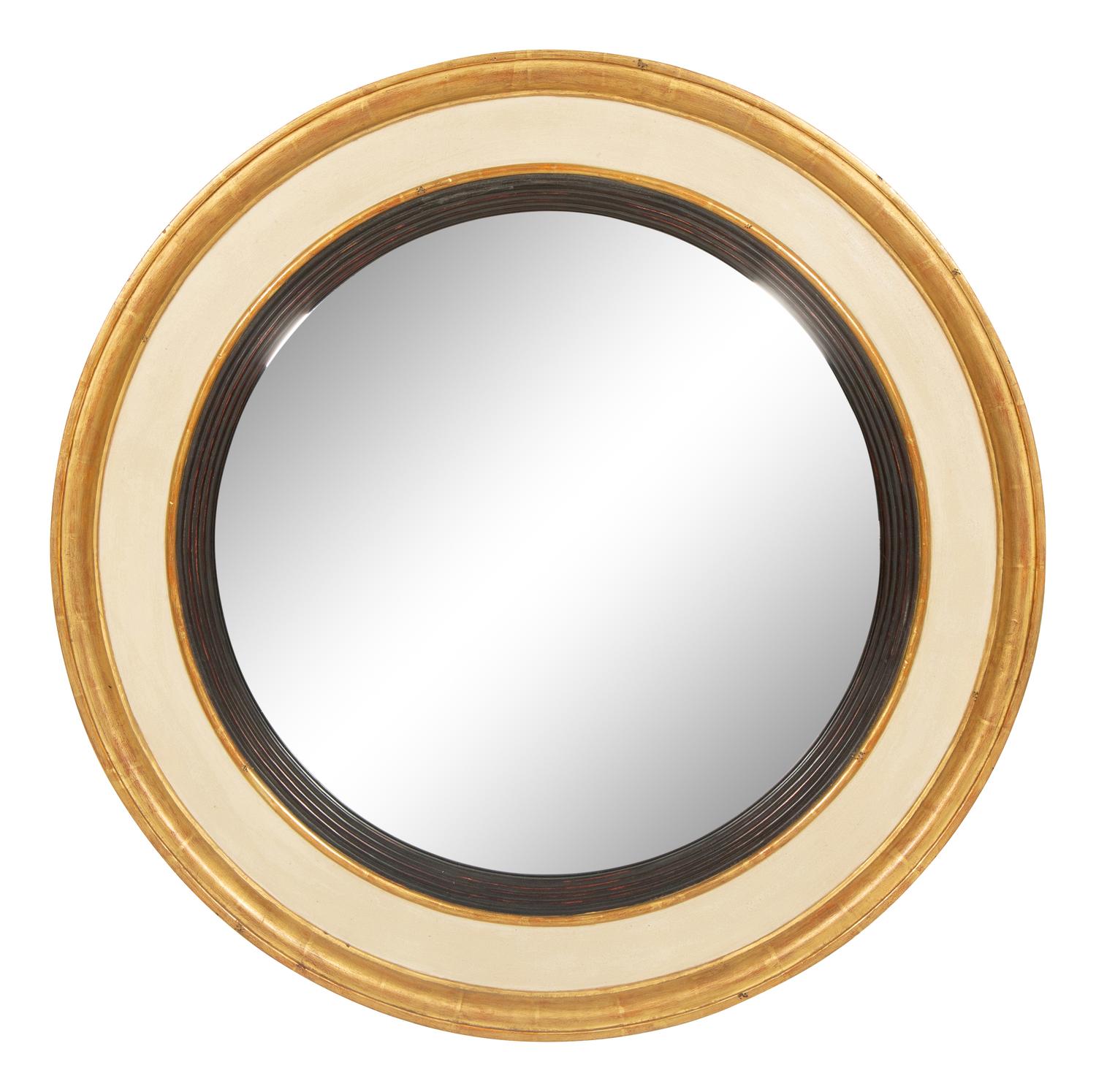 A Regency Style Painted and Parcel Gilt Convex Mirror