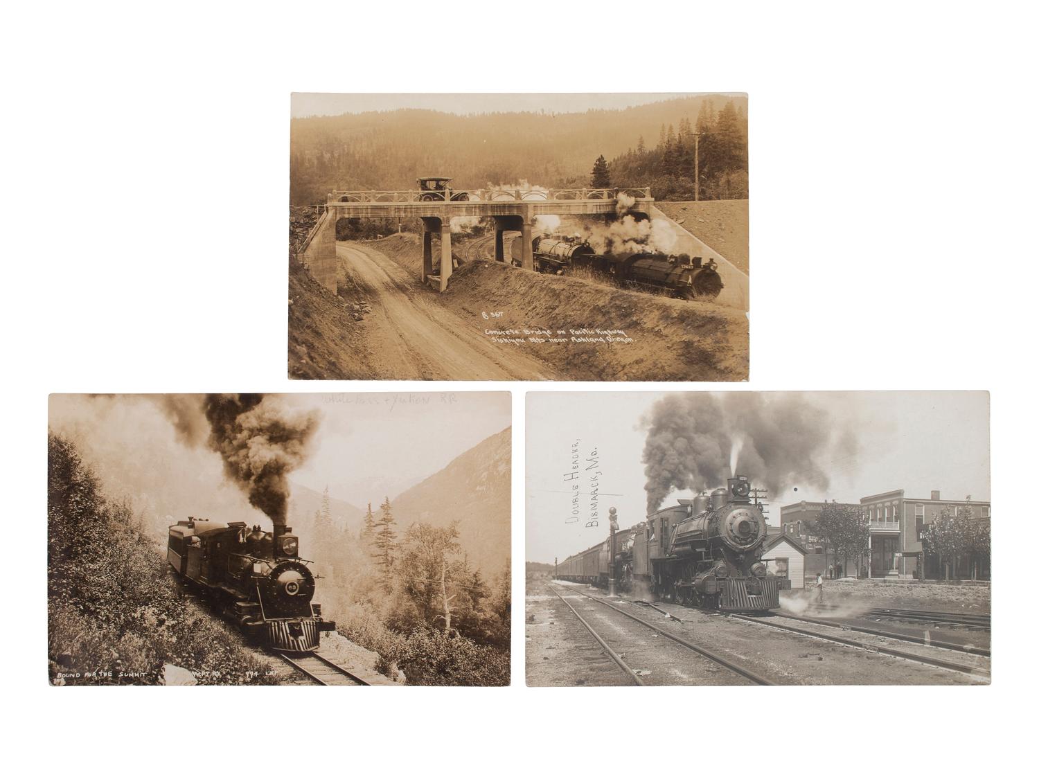 [RAILROADS]. A group of 190 RPPCs & photographs of trains, railroads, and locomotives.