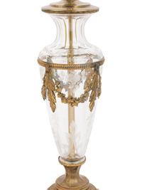 A French Gilt Bronze Mounted Marble Urn and a French Gilt Metal Mounted Cut Glass Vase, Both Mounted as Lamps