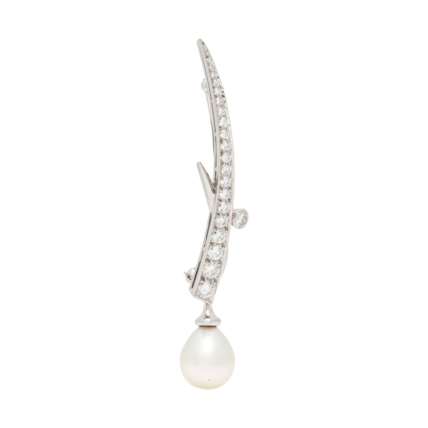 BOODLES, PLATINUM, DIAMOND AND CULTURED PEARL BROOCH