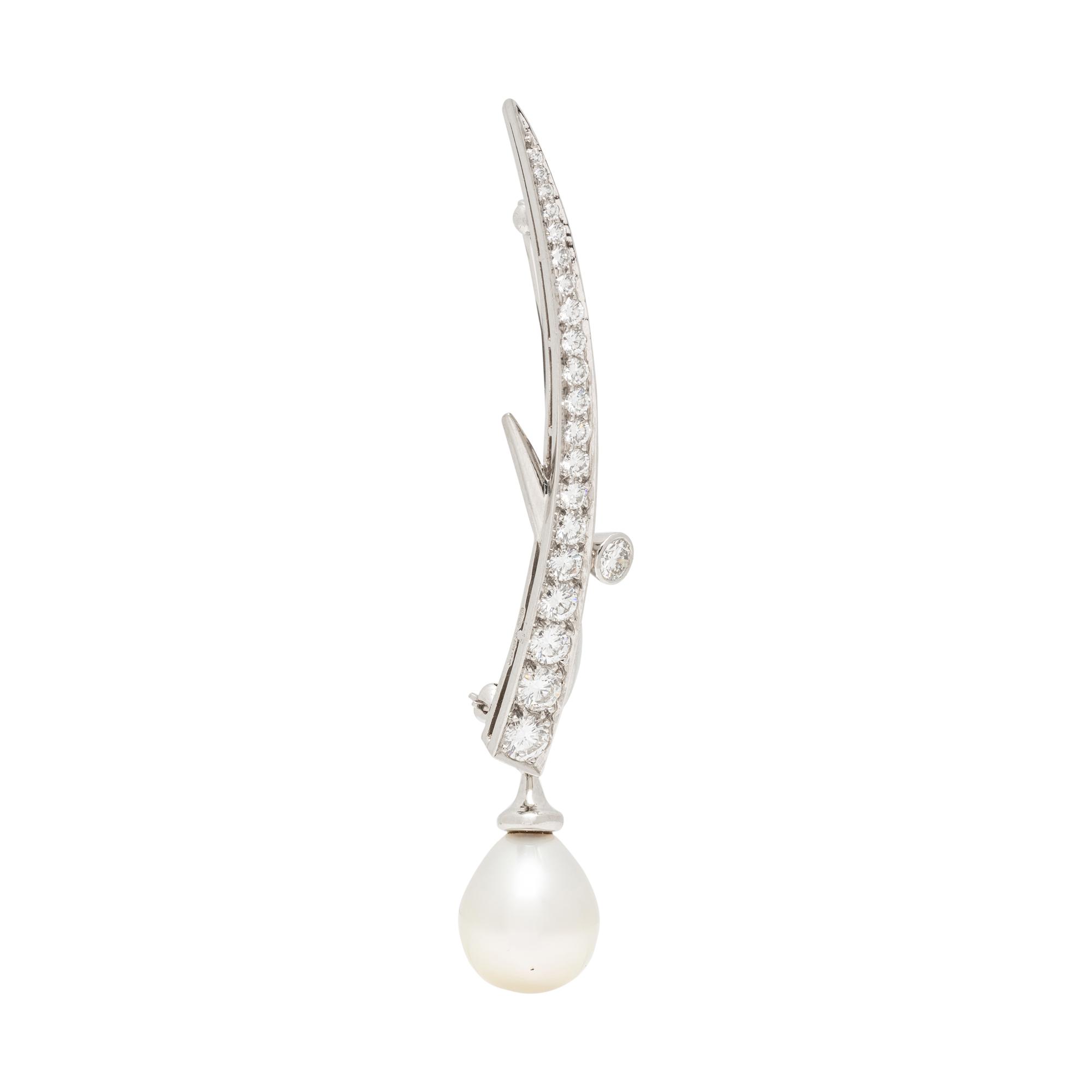 BOODLES, PLATINUM, DIAMOND AND CULTURED PEARL BROOCH
