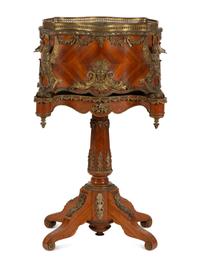 A Napoleon III Gilt Metal Mounted Kingwood Jardinière and Stand