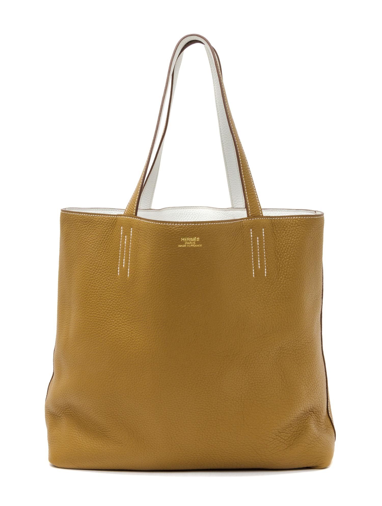 An Hermes Blanc/Chamois 45cm Taurillon Clemence Double Sens Tote, 17.5" x 15.5" x 5".
