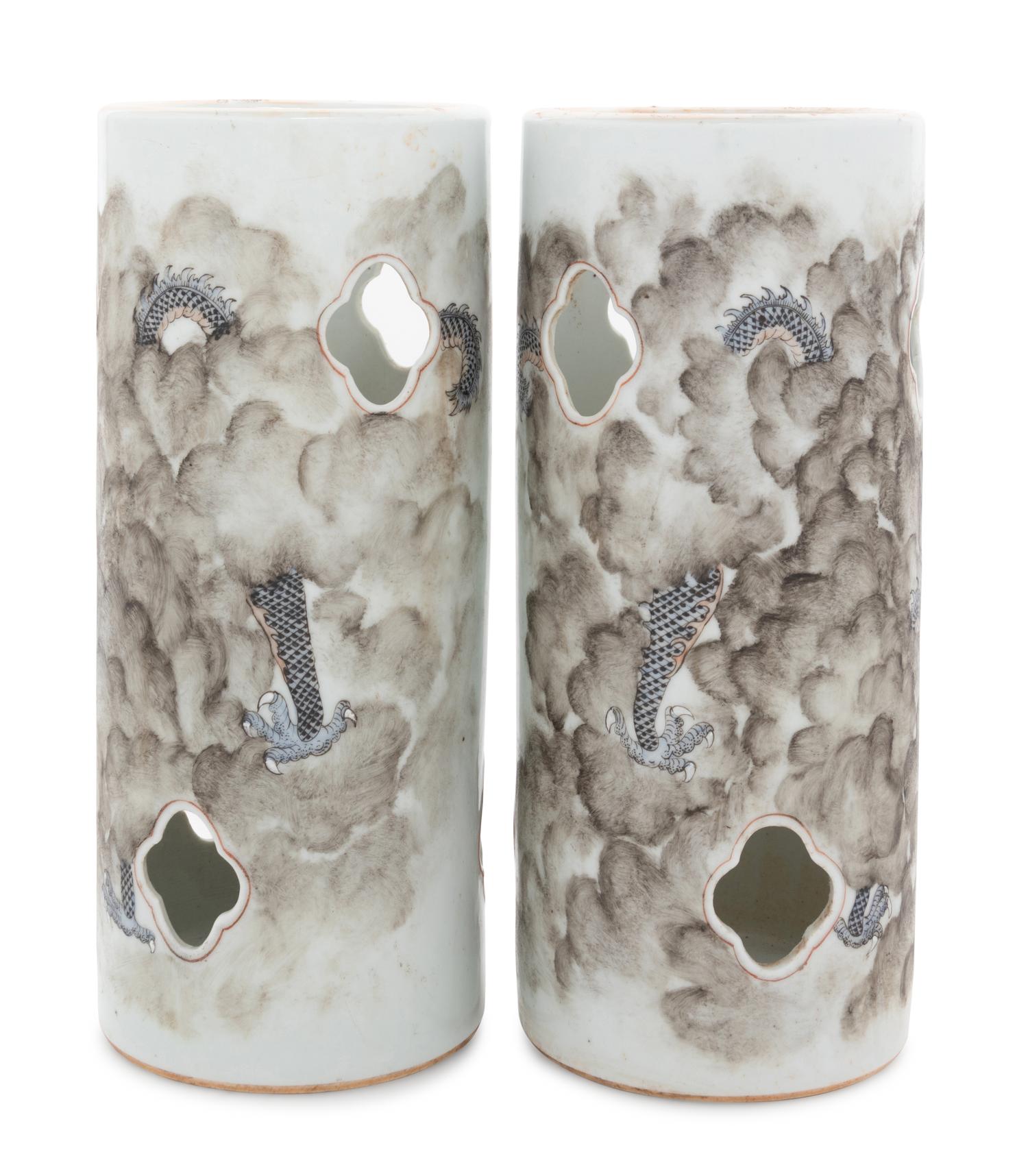 A Pair of Chinese Famille Rose 'Dragon' Hat Stands