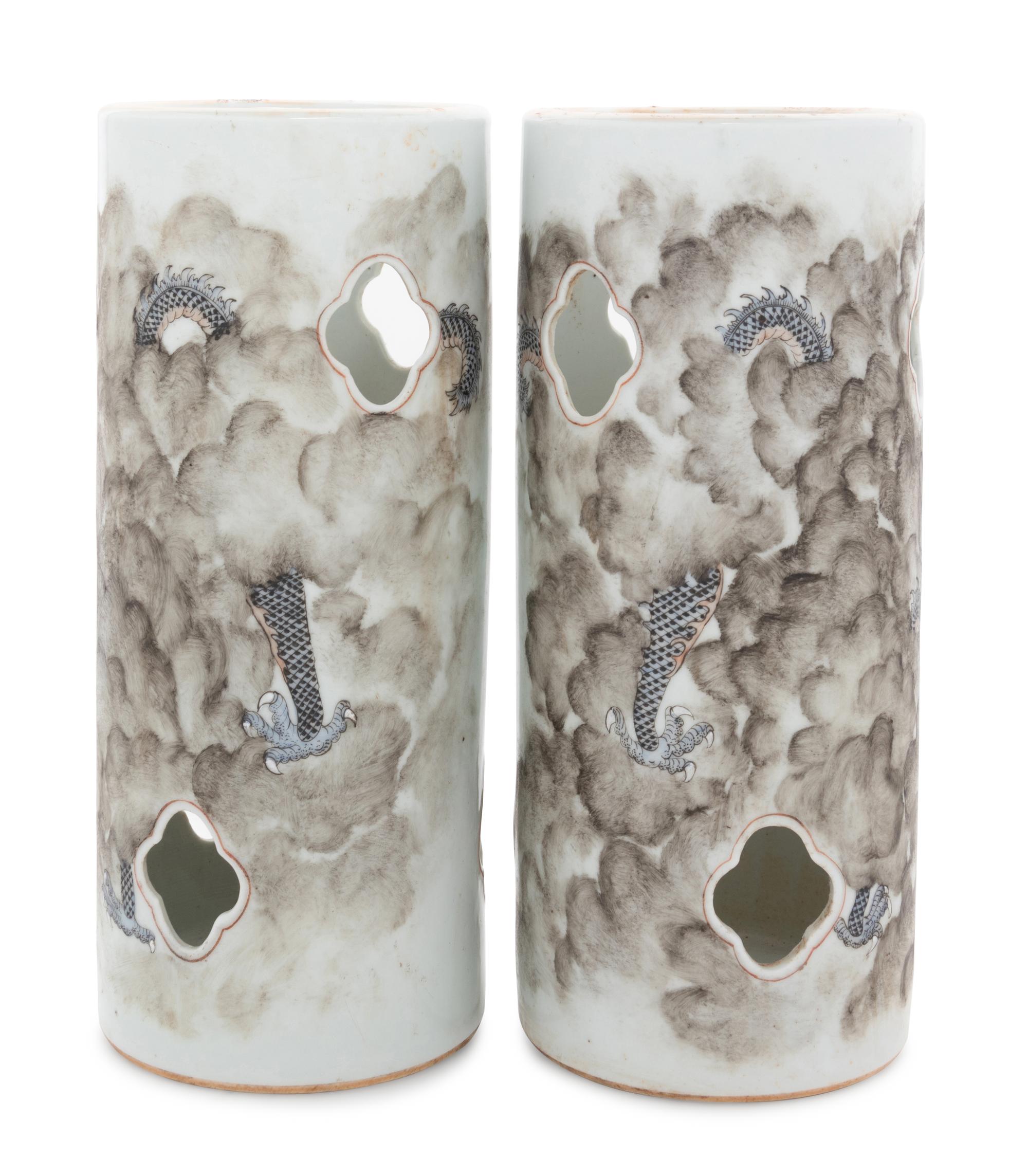 A Pair of Chinese Famille Rose 'Dragon' Hat Stands