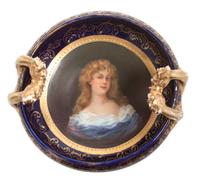 An Italian Cobalt and Parcel Gilt Porcelain Twin-Handled Bowl Diameter 6 1/2 inches.