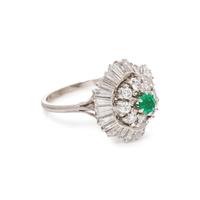 SYNTHETIC EMERALD AND DIAMOND RING