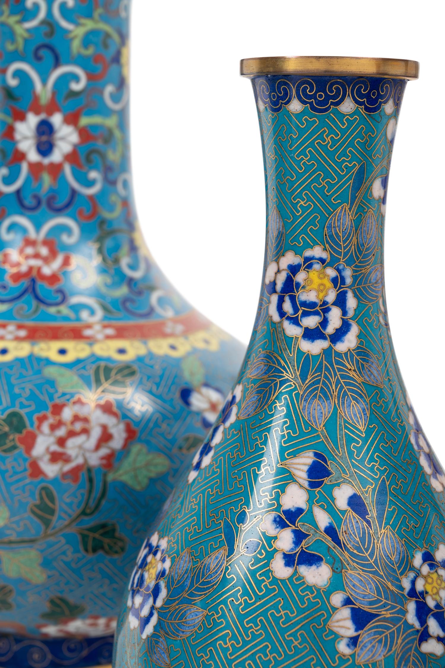 Six Chinese Blue Ground Cloisonné Enameled Vessels