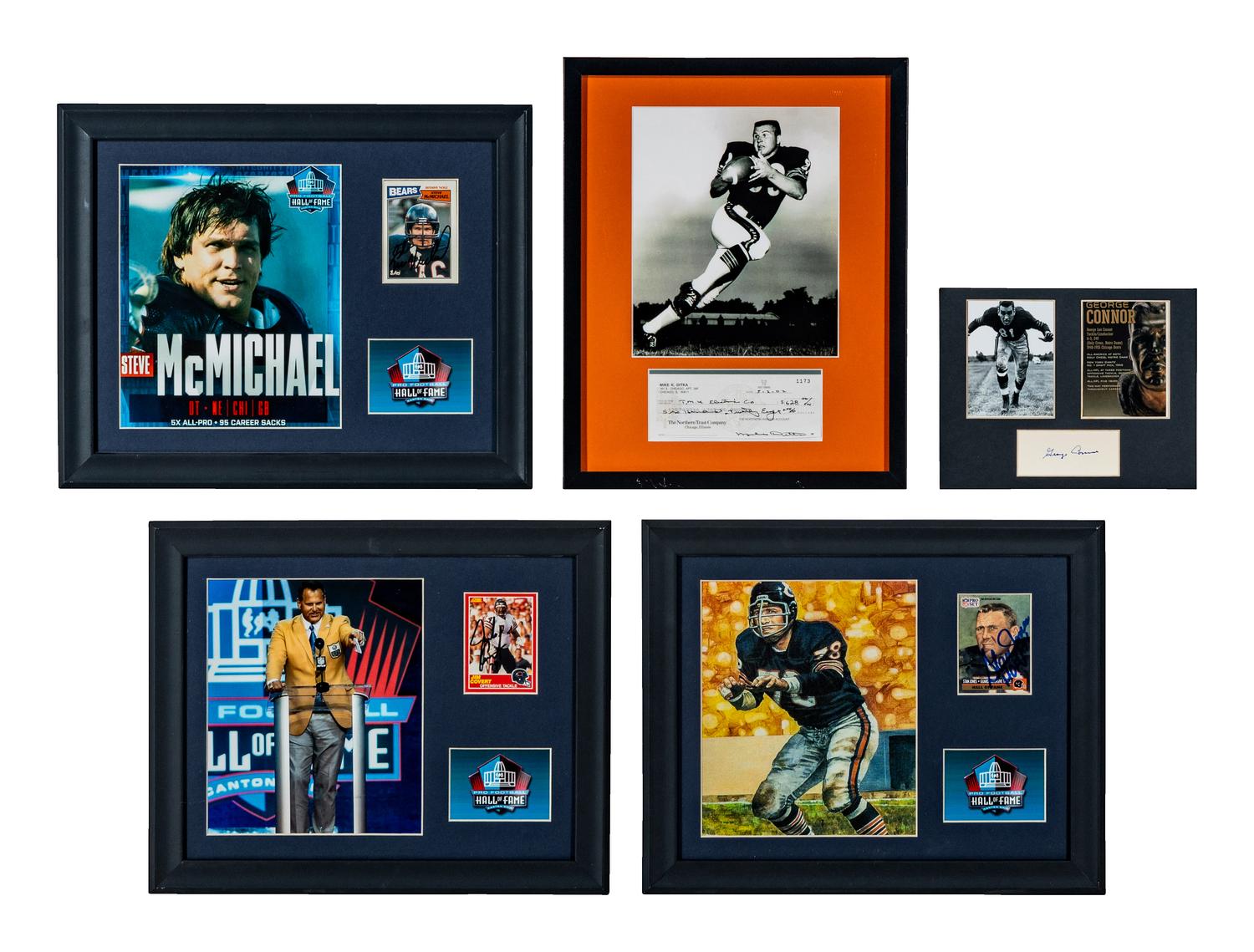 A Collection of Chicago Bears Hall of Fame Signed Trading Card Displays Featuring Steve McMichael, Jim Covert and Stan Jones