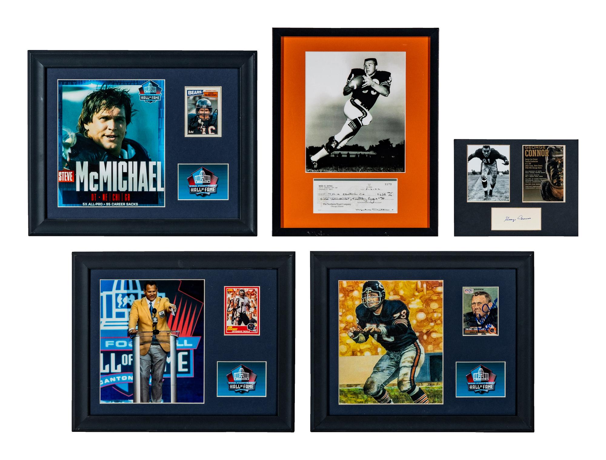 A Collection of Chicago Bears Hall of Fame Signed Trading Card Displays Featuring Steve McMichael, Jim Covert and Stan Jones