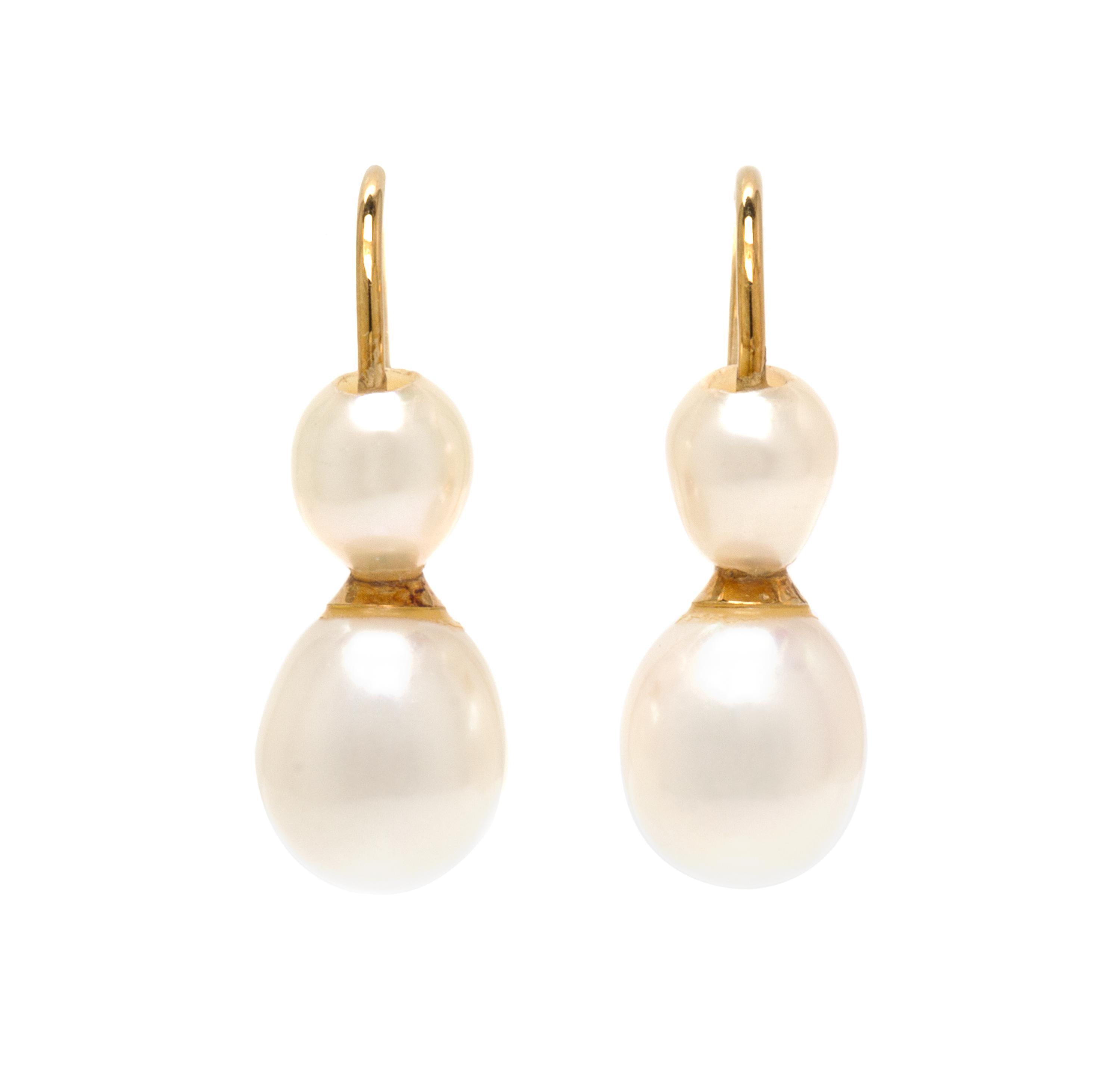 A Collection of 18 Karat Yellow Gold, Cultured Baroque Pearl and Diamond Earrings, 10.60 dwts.