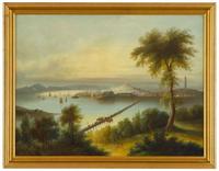 In the manner of Edmund Coates (1816-1871) boston harbor view with state house and bridge to charlestown