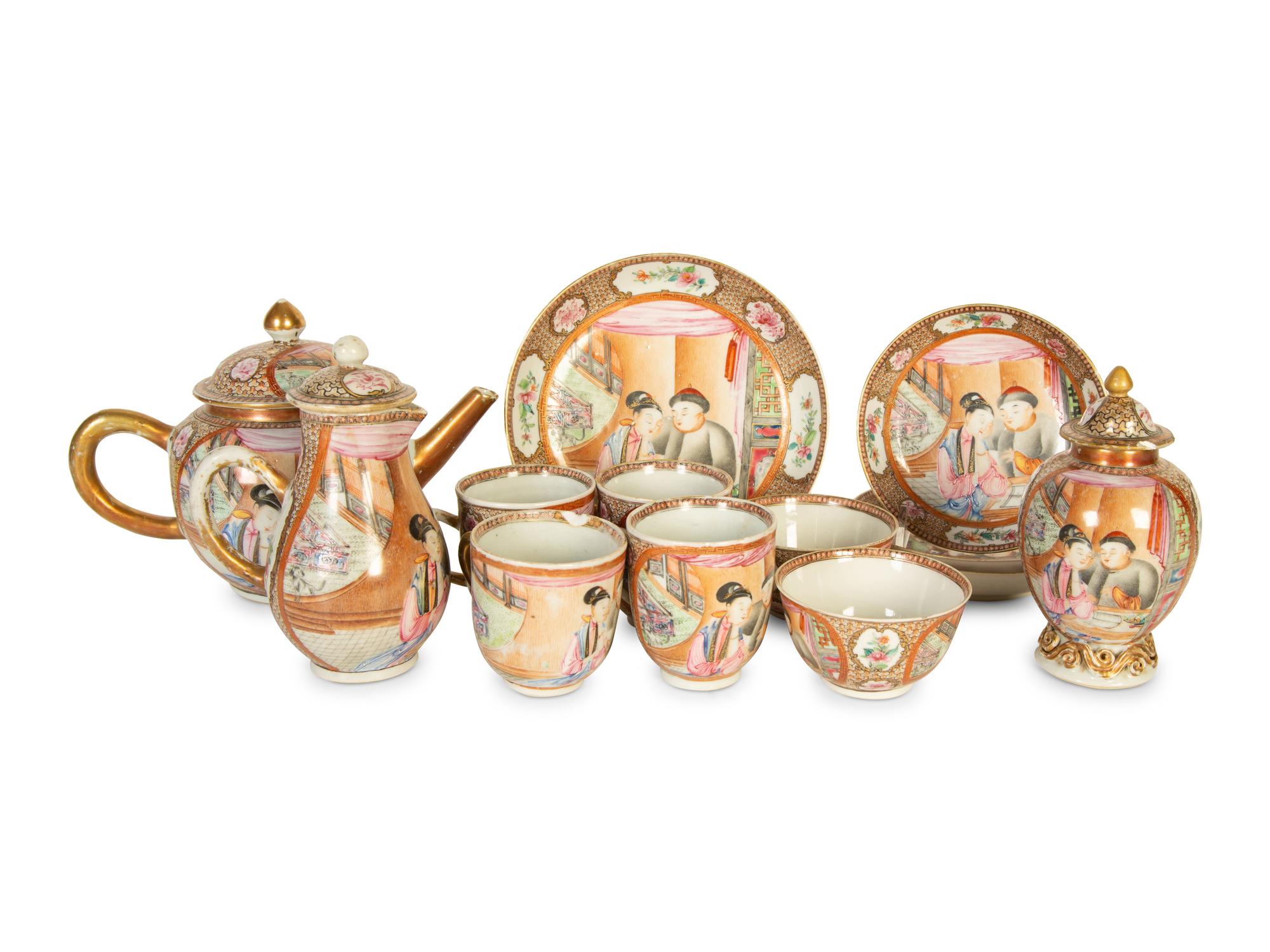 A Chinese Export Famille Rose and Parcel Gilt Porcelain Tea Service — 19th/20th Century
