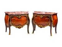 A Pair of Louis XV Style Gilt-Bronze-Mounted Inlaid Kingwood and Tulipwood Commodes