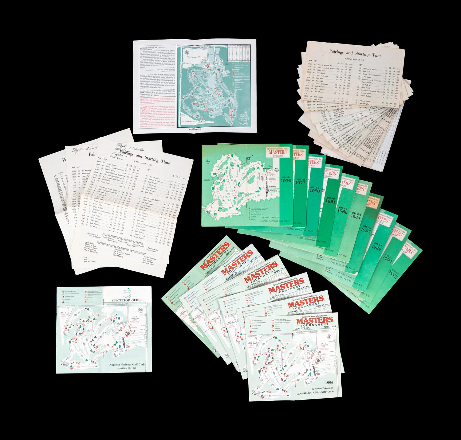 A Group of Masters Golf Tournament Augusta National Spectator Guides and Pairing Sheets Including Tiger Woods' First Appearance,