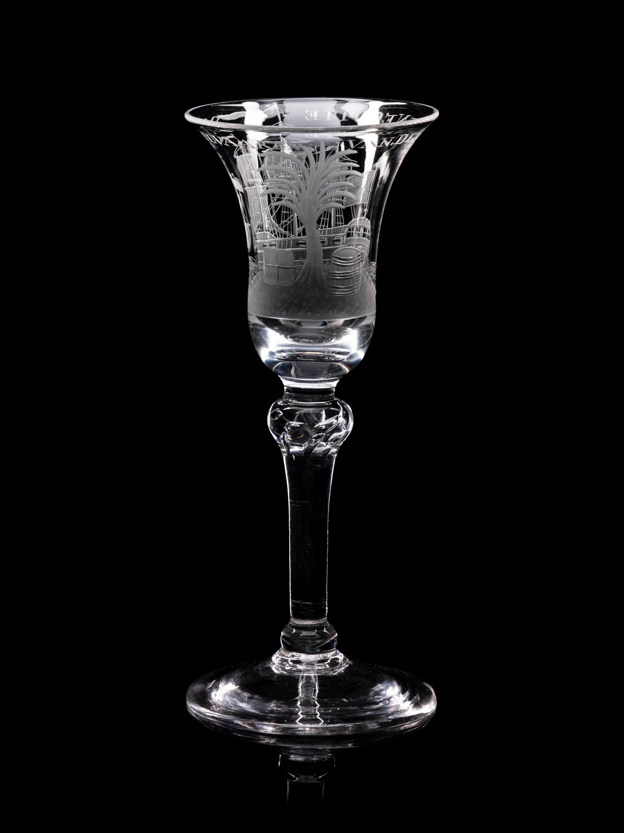 A Dutch Engraved Privateer Wine Glass
