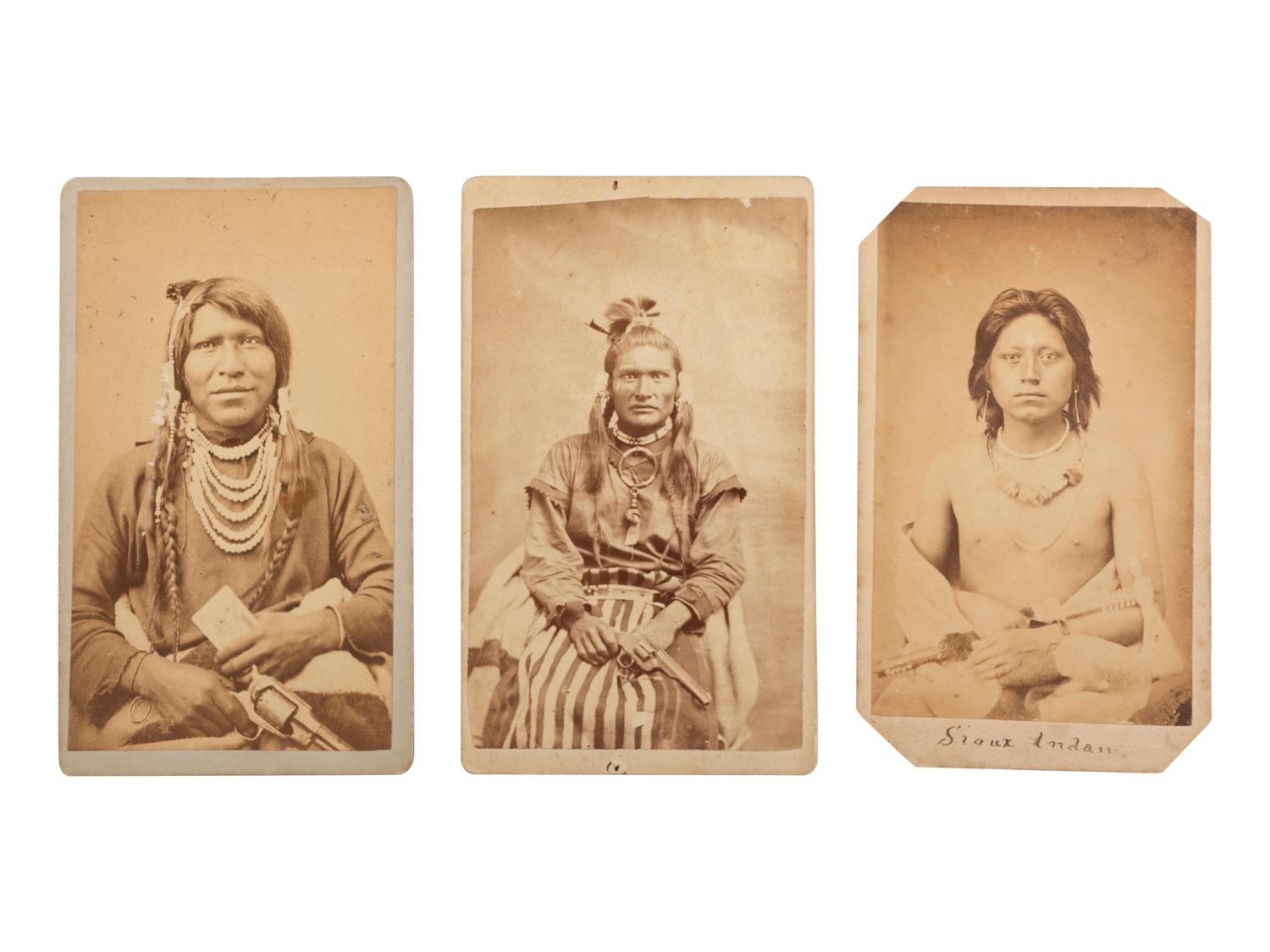 [NATIVE AMERICANS]. 3 CDVs incl. "Indian Charley, Ute" by SAVAGE and a Sioux Indian by JACKSON BROS.