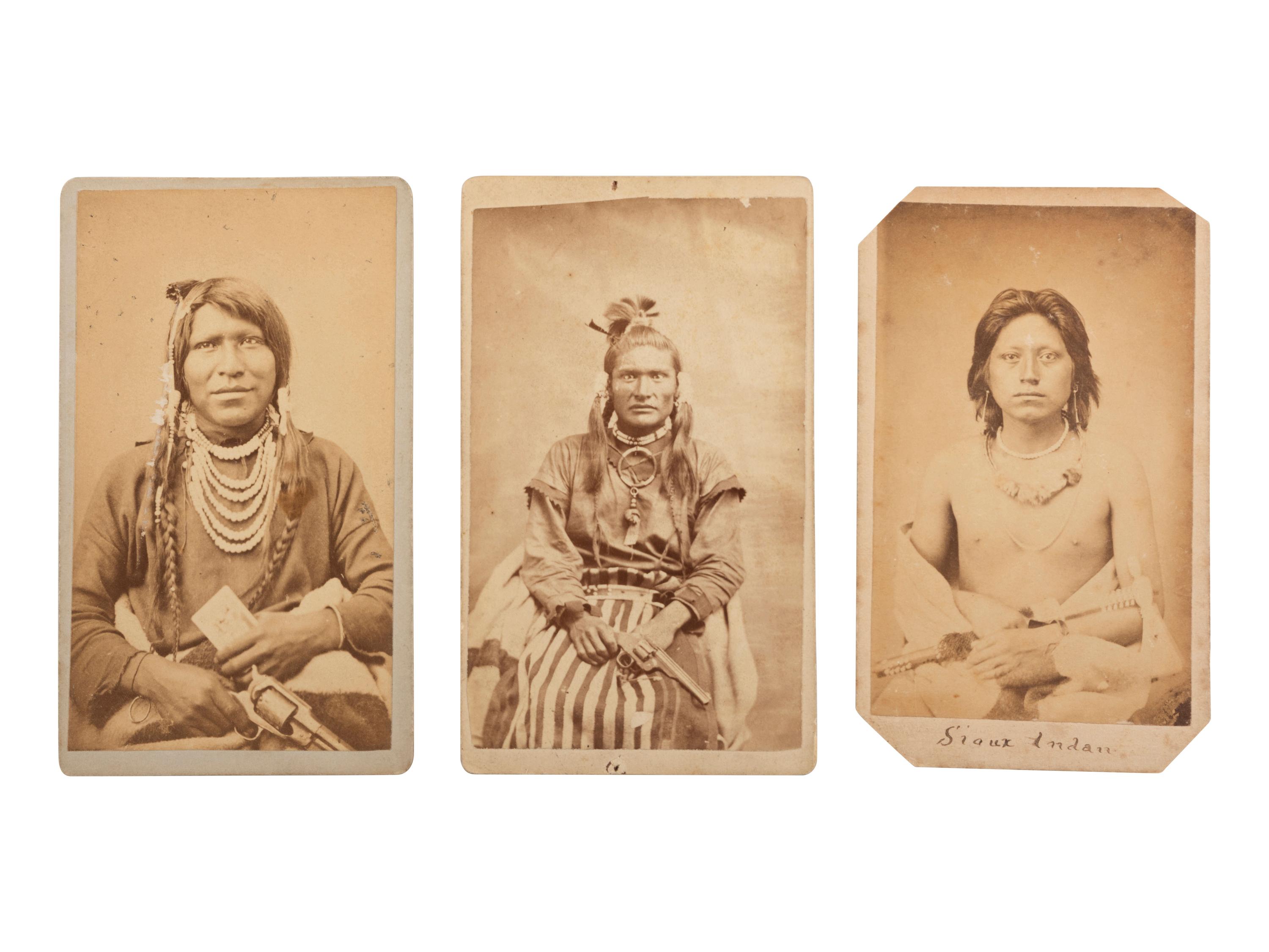 [NATIVE AMERICANS]. 3 CDVs incl. "Indian Charley, Ute" by SAVAGE and a Sioux Indian by JACKSON BROS.