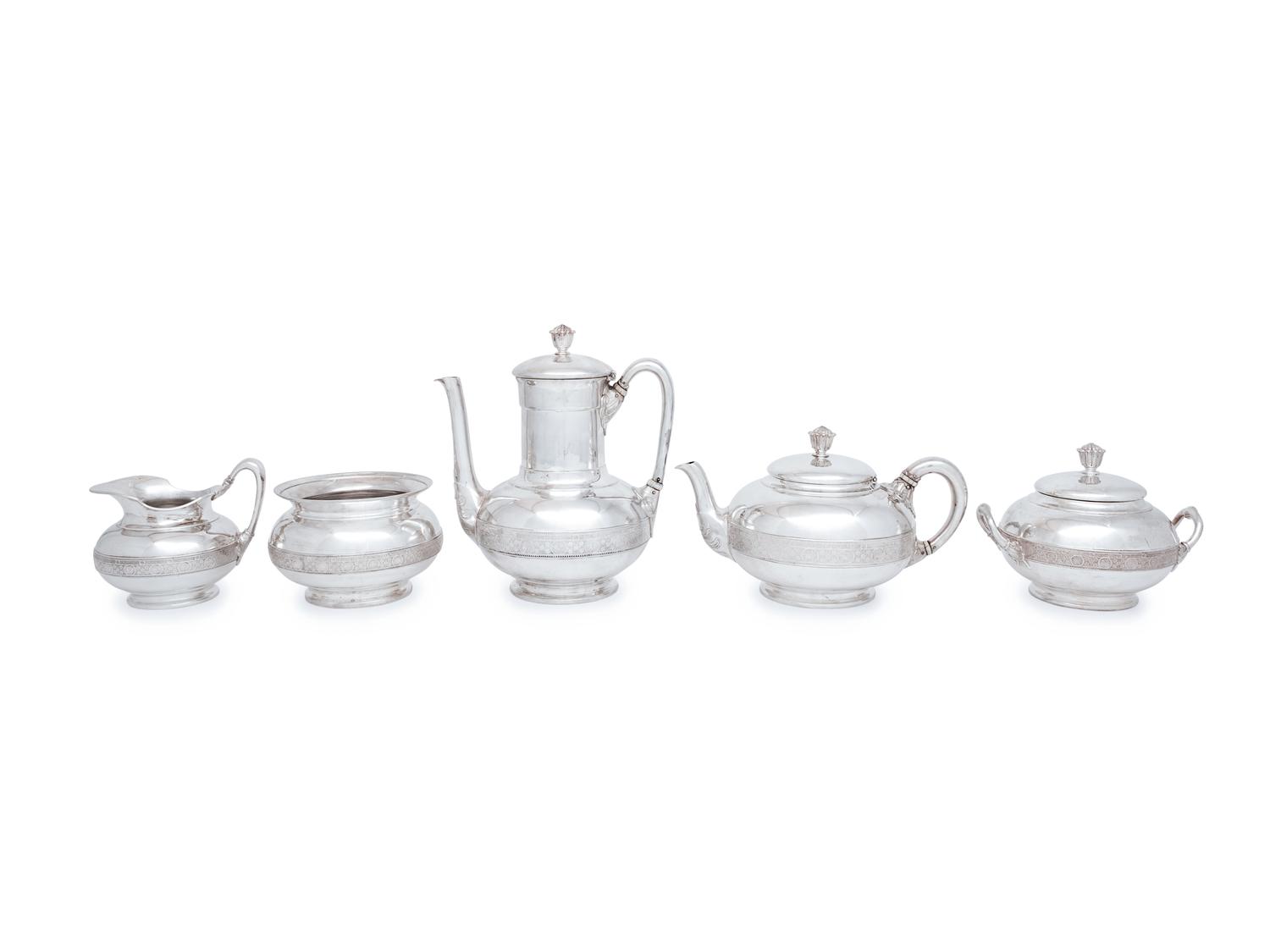A Tiffany & Co. Silver Five-Piece Tea and Coffee Service with Retail Case