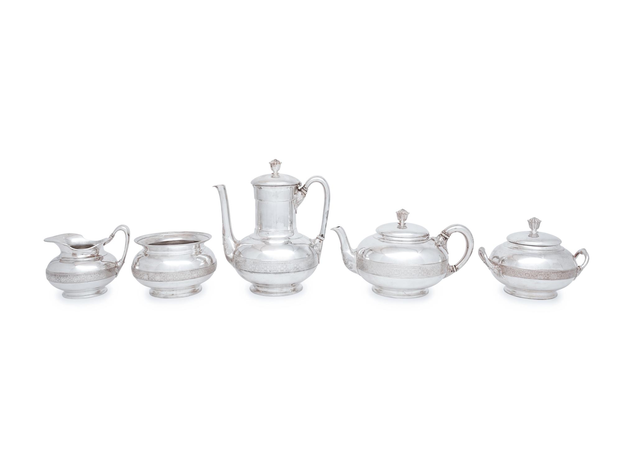 A Tiffany & Co. Silver Five-Piece Tea and Coffee Service with Retail Case