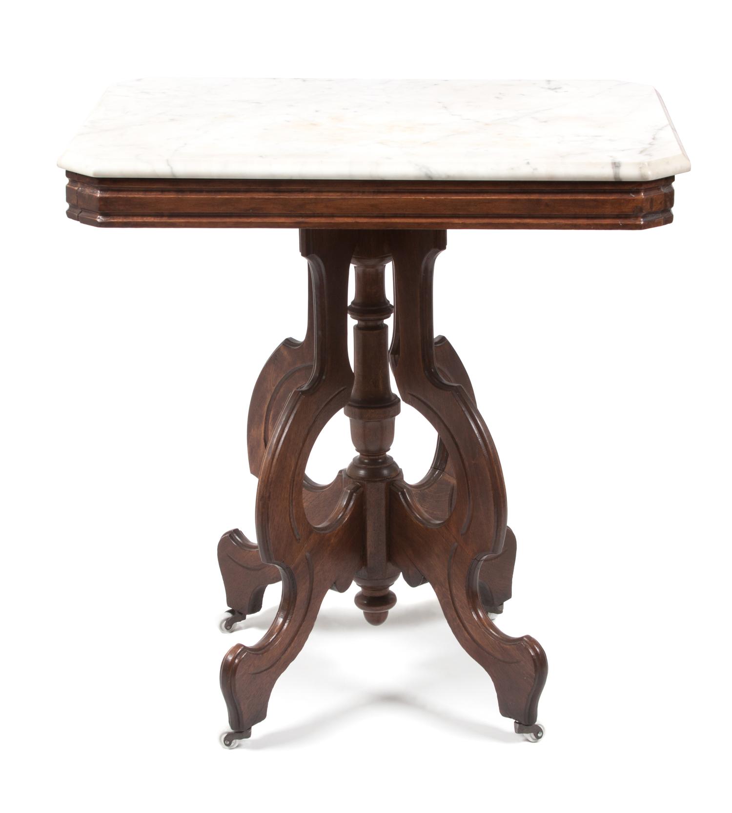 A Victorian Burlwood Parlor Table Height 29 x width 28 x depth 20 1/4 inches. — 19TH CENTURY