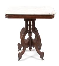 A Victorian Burlwood Parlor Table Height 29 x width 28 x depth 20 1/4 inches. — 19TH CENTURY