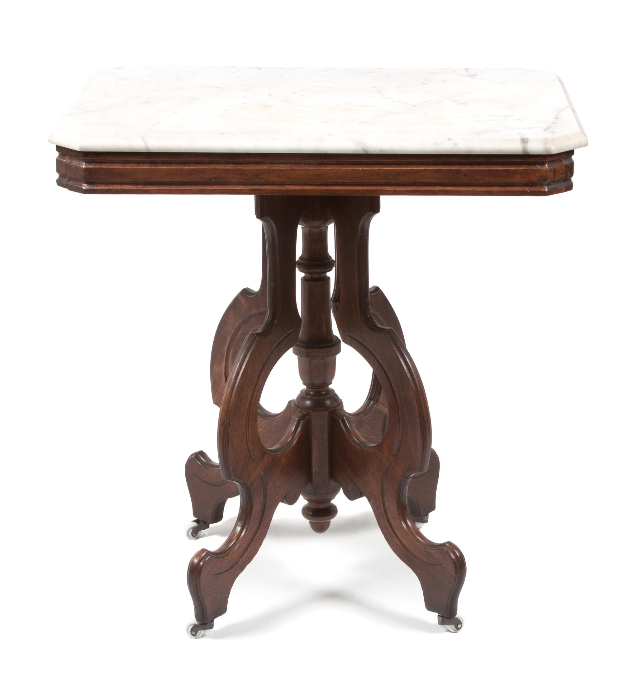 A Victorian Burlwood Parlor Table Height 29 x width 28 x depth 20 1/4 inches. — 19TH CENTURY