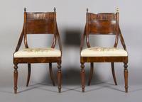 A Pair of Regency Barrel Back Chairs, Height 36 1/2 inches.